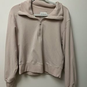Abercrombie Light Beige Luxe Terry Wedge Half Zip Pullover